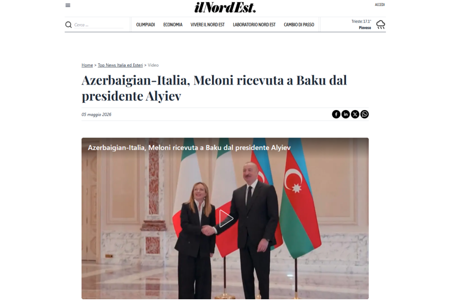 World media highlights talks between Azerbaijani President and Italian PM in Baku