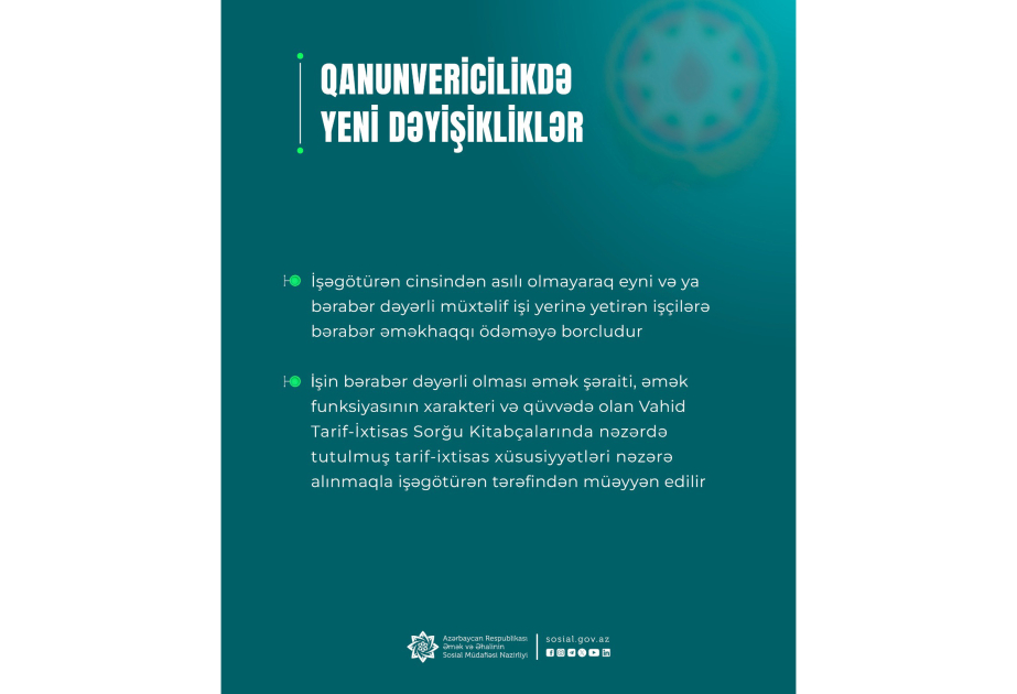 Nazirlik: Yeni qanun əməkhaqqı sahəsində gender bərabərliyinin daha dolğun təminatına xidmət edir
