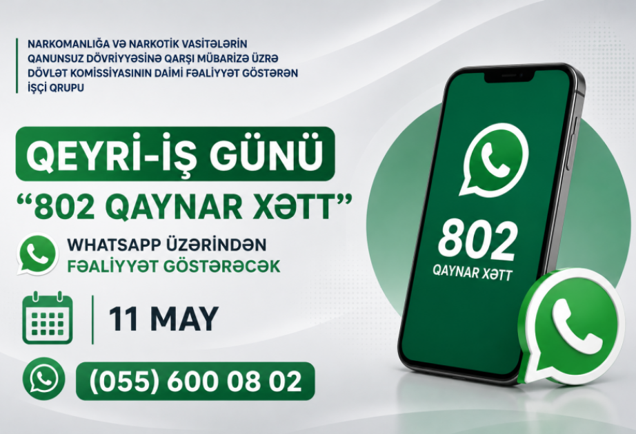 Mayın 11-i "802 Qaynar Xətt"i vətəndaşlara xidmət göstərəcək