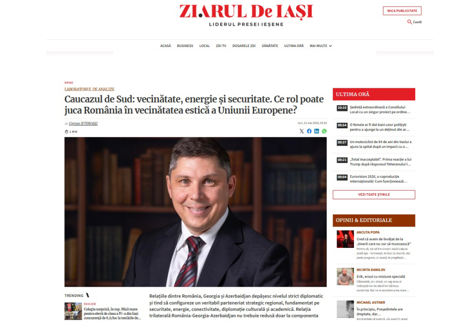 Rumıniya mətbuatında Azərbaycanın Avropanın enerji təhlükəsizliyində artan rolu xüsusi vurğulanıb