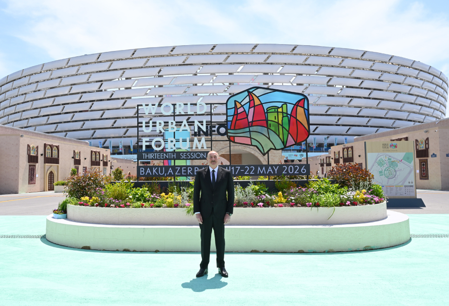 President Ilham Aliyev reviews preparations for WUF13 at Baku Olympic Stadium VIDEO