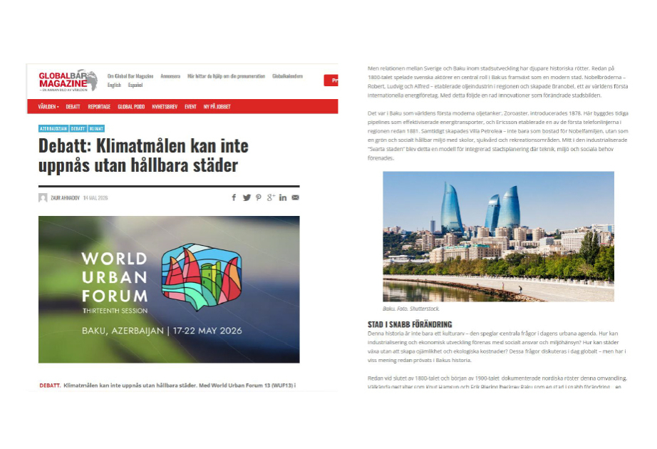 Swedish Global Bar Magazine highlights upcoming Baku-hosted WUF13 forum