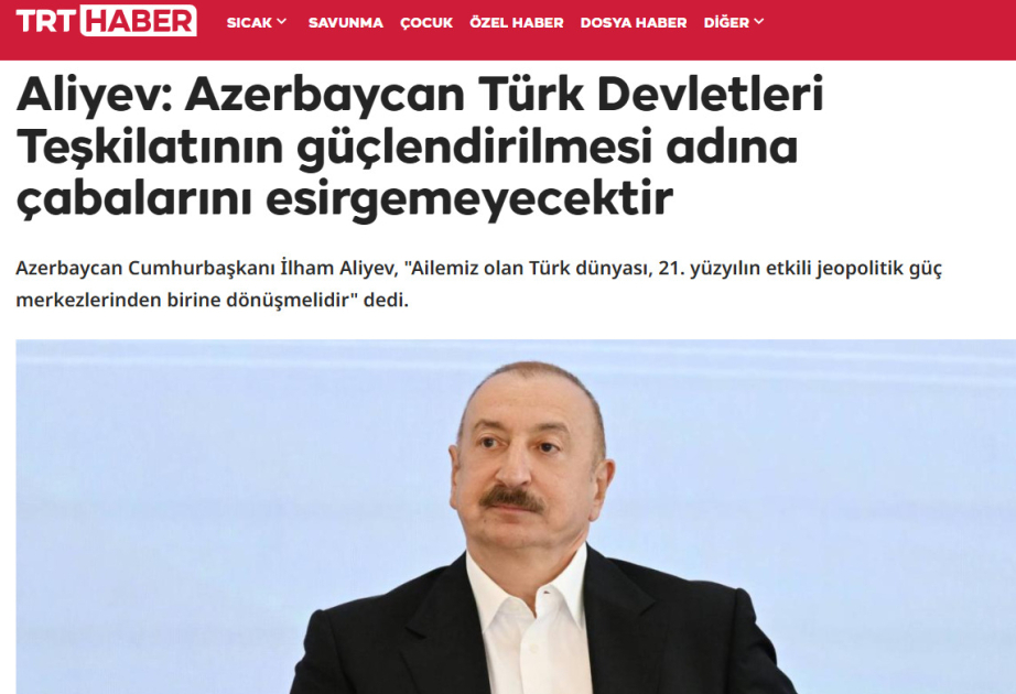 Turkish media highlight President Ilham Aliyev’s remarks on growing role of OTS