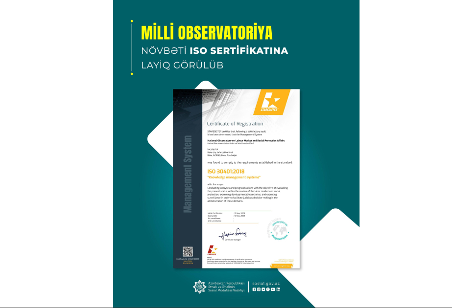 Milli Observatoriya daha bir beynəlxalq sertifikata layiq görülüb