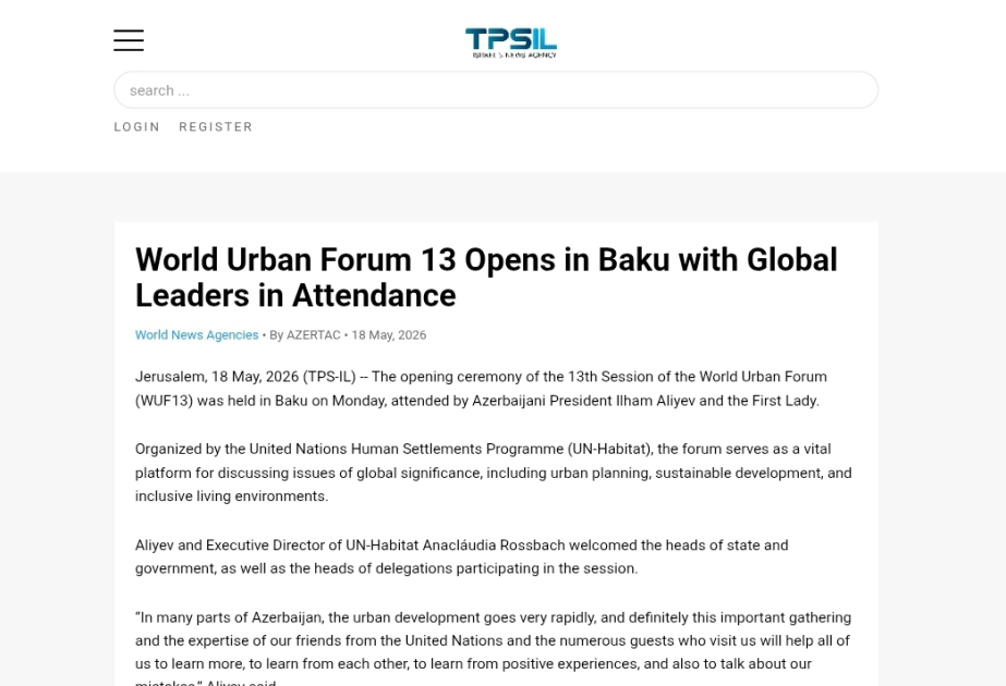WUF13: Bakı qlobal şəhərsalma platforması kimi dünya mediasında geniş işıqlandırılır