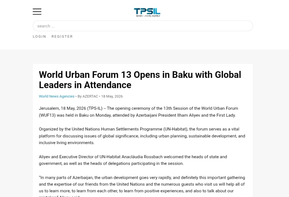 Global media outlets widely cover WUF13 hosted by Baku