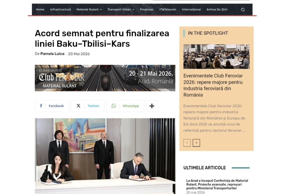 Rumıniya nəşri: Bakı–Tbilisi–Qars xəttinin əhəmiyyəti artır