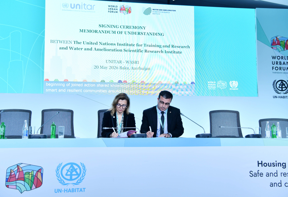 WUF13 çərçivəsində UNITAR ilə Su və Meliorasiya Elmi-Tədqiqat İnstitutu arasında memorandum imzalanıb