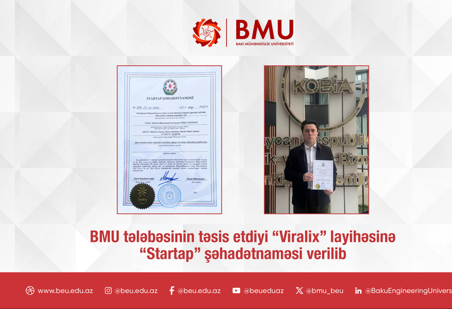 BMU tələbəsinin layihəsinə “Startap” şəhadətnaməsi verilib