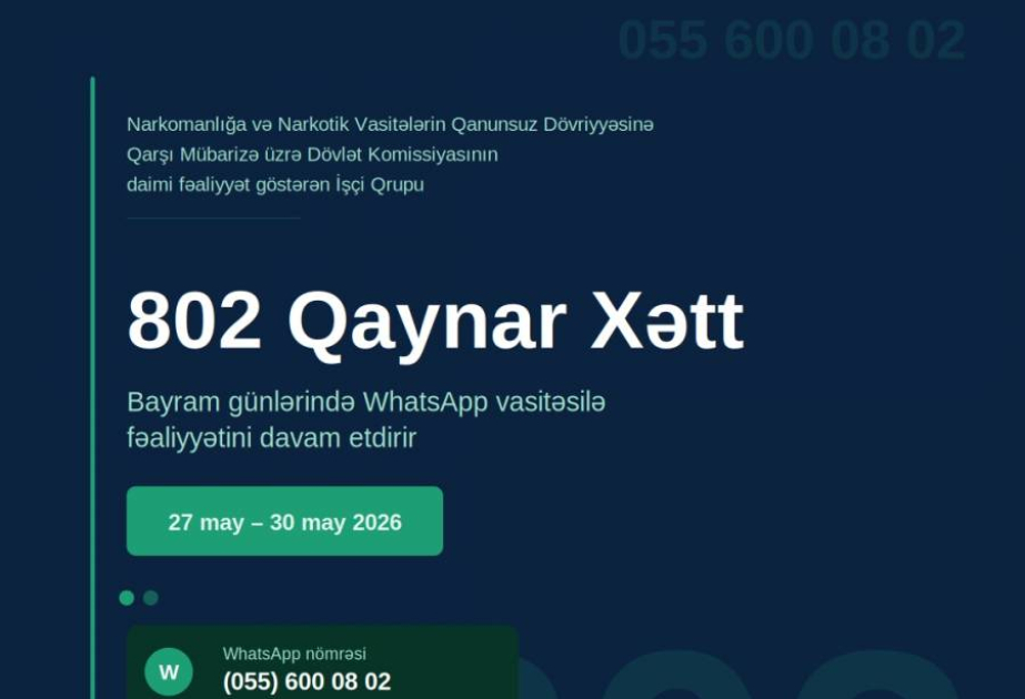 Bayram günlərində "802 Qaynar Xətt"i vətəndaşlara vatsap üzərindən xidmət göstərəcək
