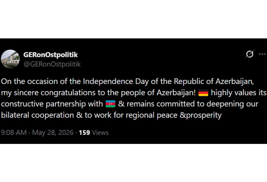 Almaniya XİN Azərbaycan xalqını Müstəqillik Günü münasibətilə təbrik edib