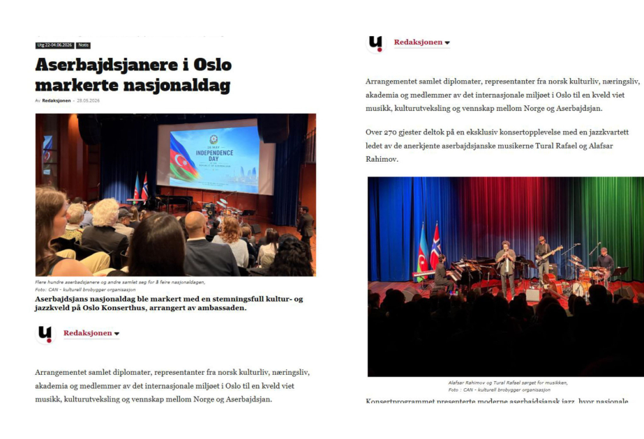 Norveç nəşri Osloda Azərbaycanın Müstəqillik Günü münasibətilə keçirilən tədbirdən yazıb