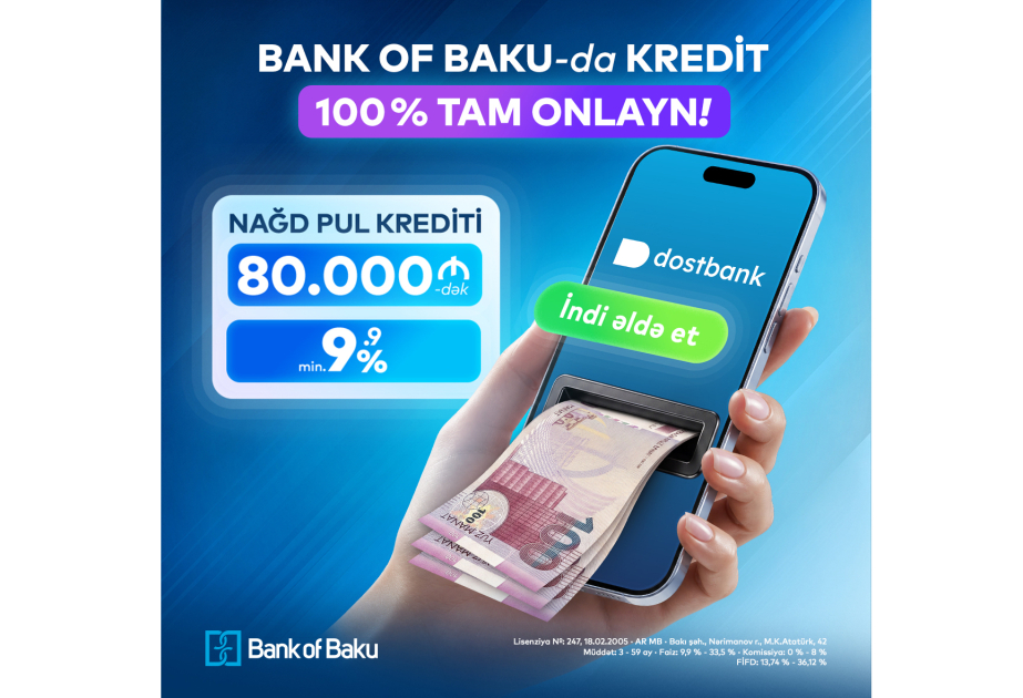 ®  “Bank of Baku”dan krediti 100 faiz tam onlayn əldə edin