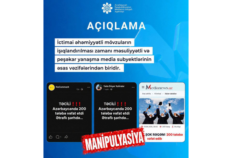 MEDİA: Şişirdilmiş başlıqlar cəmiyyətdə süni ajiotaj yaratmaq cəhdi kimi qəbuledilməzdir