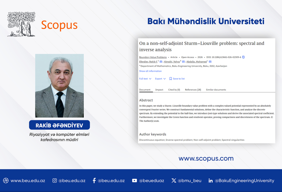 BMU əməkdaşının məqaləsi Q1 kateqoriyalı beynəlxalq jurnalda dərc olunub