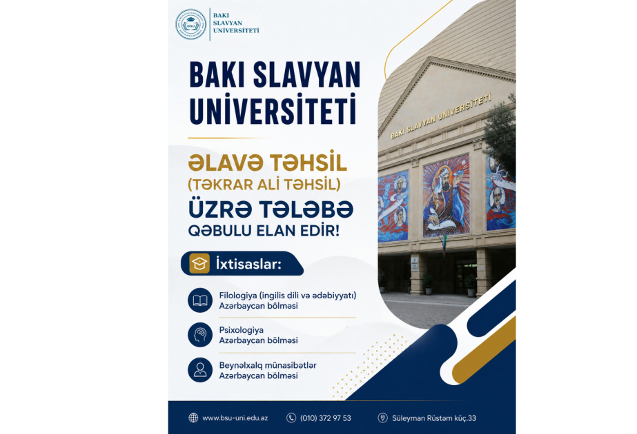 Bakı Slavyan Universiteti əlavə təhsil üzrə tələbə qəbulu elan edir