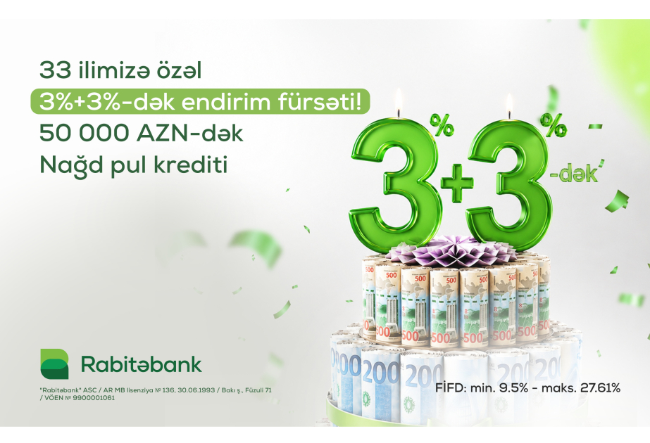 ® “Rabitəbank”dan 33 illiyinə özəl nağd pul krediti kampaniyası