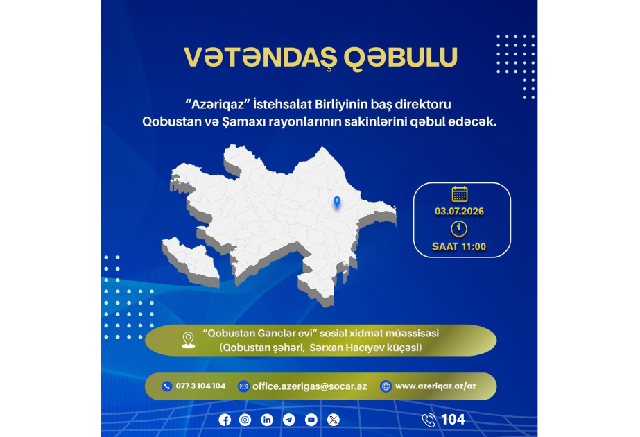 “Azəriqaz”ın baş direktoru Qobustanda vətəndaşların müraciətlərini dinləyəcək