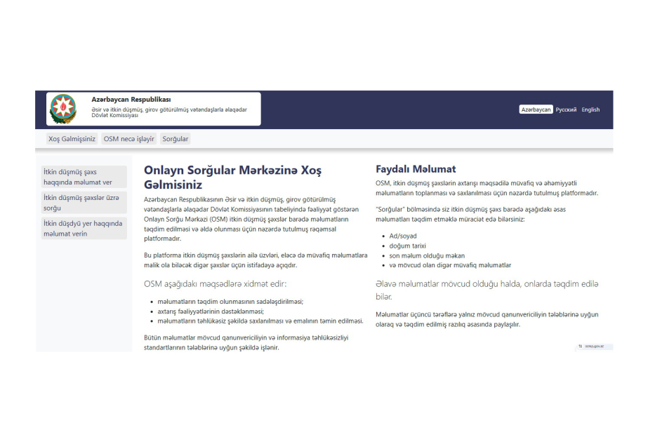 İtkin düşmüş şəxslərlə bağlı yeni rəqəmsal platforma istifadəyə verilib