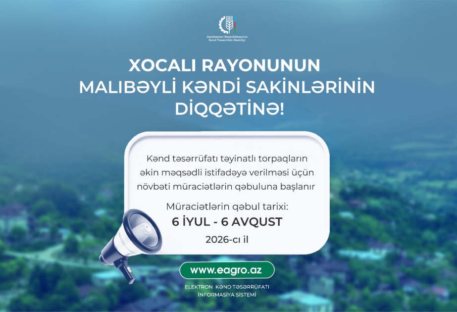 Xocalının Malıbəyli kəndində torpaqların əkin məqsədli istifadəyə verilməsi üçün müraciətlərin qəbuluna başlanır