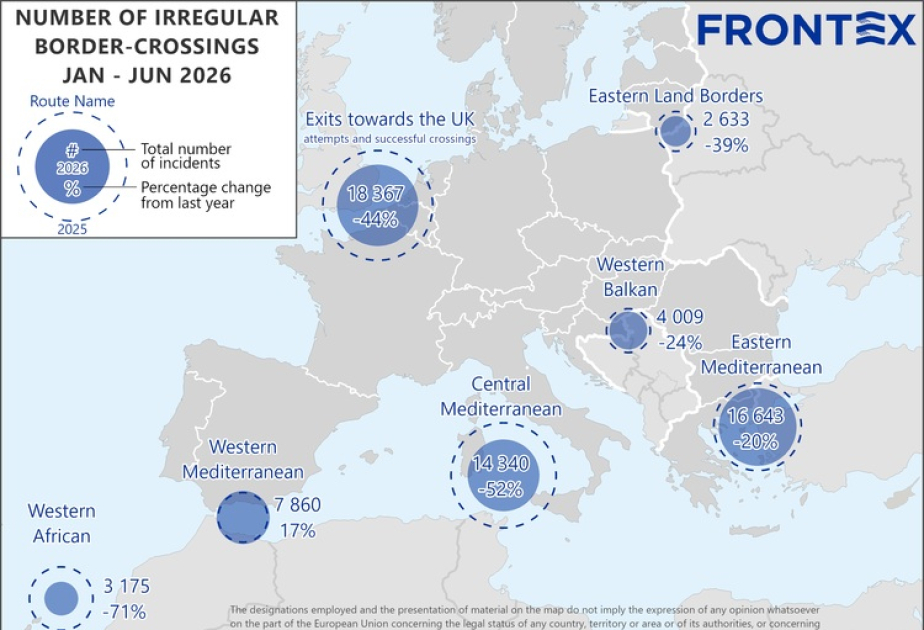 Frontex: Avropa İttifaqı sərhədlərindən qanunsuz keçmələrin sayı 37 faiz azalıb