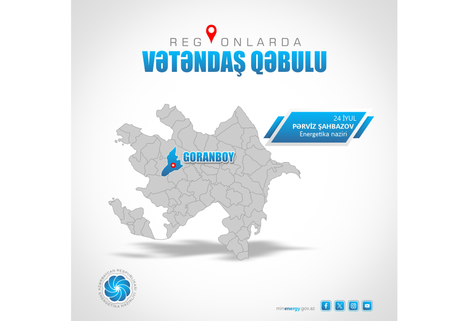 Energetika naziri Goranboyda vətəndaşların müraciətlərini dinləyəcək