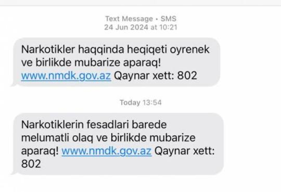 Səkkiz milyondan çox abunəçiyə narkotiklərin fəsadları ilə bağlı SMS bildiriş göndərilib