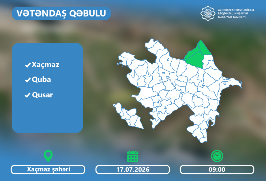 Rəqəmsal inkişaf və nəqliyyat naziri iyulun 20-də Xaçmazda vətəndaşlarla görüşəcək