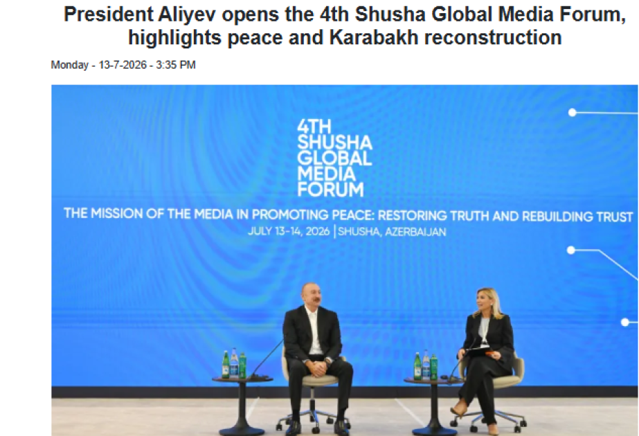 İordaniya mediası Şuşa Qlobal Media Forumunda Prezident İlham Əliyevin çıxışını işıqlandırıb