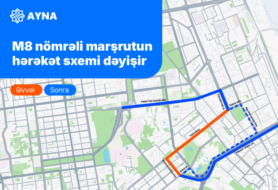 Paytaxtda M8 marşrut avtobusunun hərəkət sxemi dəyişir