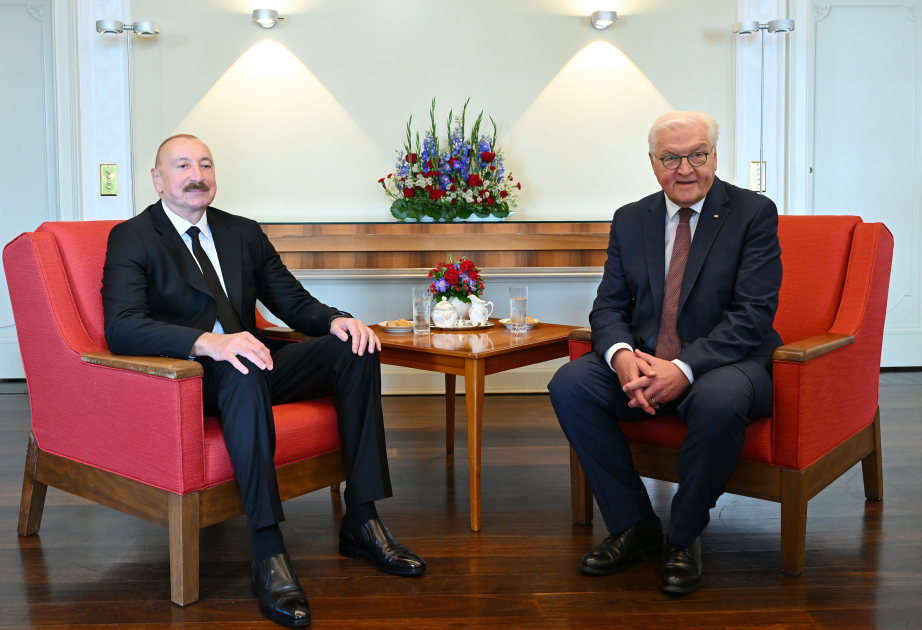 Präsident Ilham Aliyev und Präsident Frank-Walter Steinmeier treffen sich unter vier Augen VIDEO