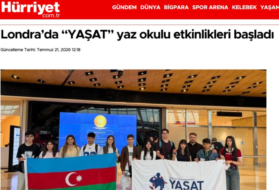 Газета Hürriyet: Летние школы YAŞAT вносят вклад в развитие отношений между странами