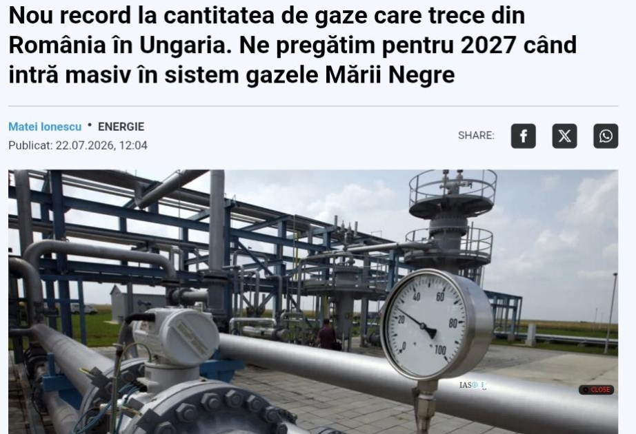 Rumıniyadan Macarıstana qaz nəqlində yeni rekord qeydə alınıb