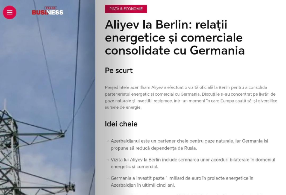 “Business Talks”: Azərbaycan ilə Almaniya enerji və ticarət əlaqələrini genişləndirir