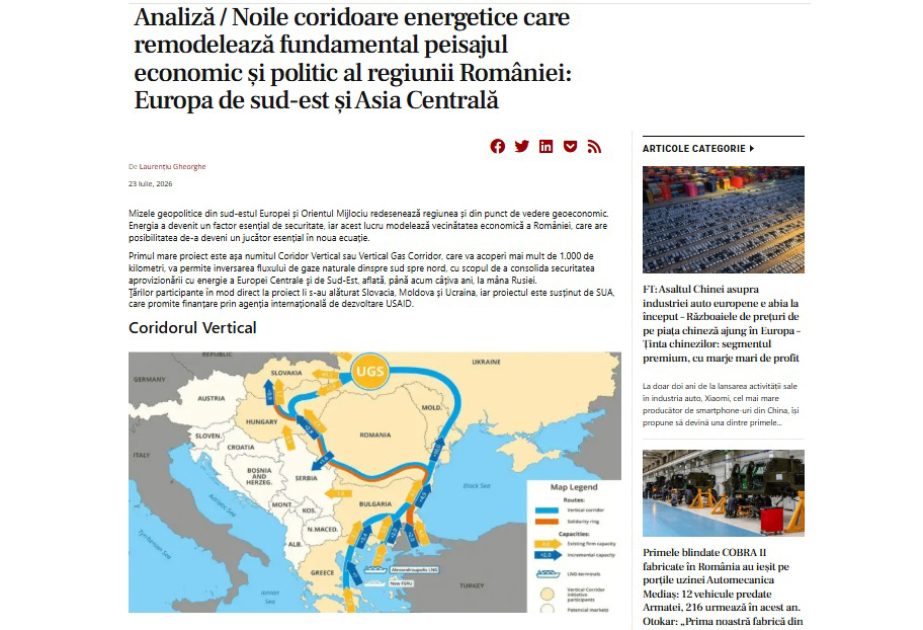 Yeni enerji dəhlizləri Rumıniyanın və Cənub-Şərqi Avropanın geoiqtisadi xəritəsini dəyişir