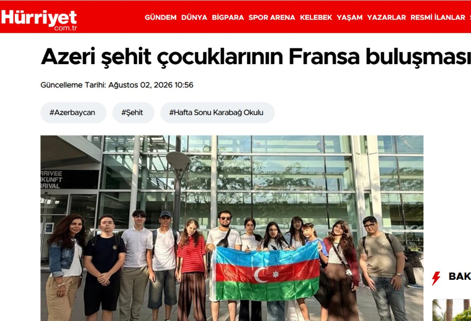 Hürriyet: Лагерь «Карабахские школы-побратимы» - возможность общения и налаживания контактов