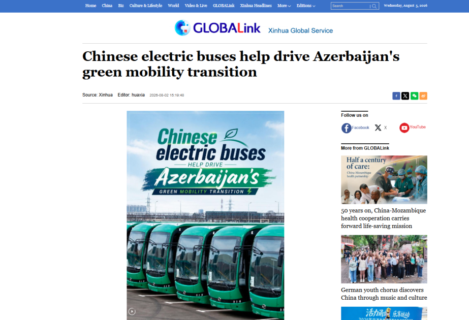 Xinhua: Azerbaijani drivers praise Chinese-made electric buses