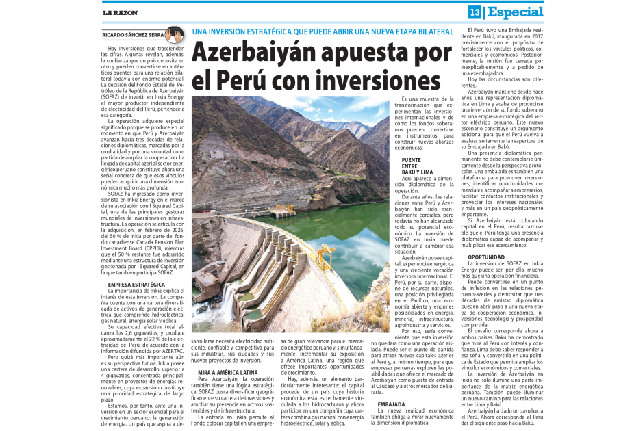 Aserbaidschanische Investition in Peru eröffnet neue Perspektiven für Wirtschaftsbeziehungen
