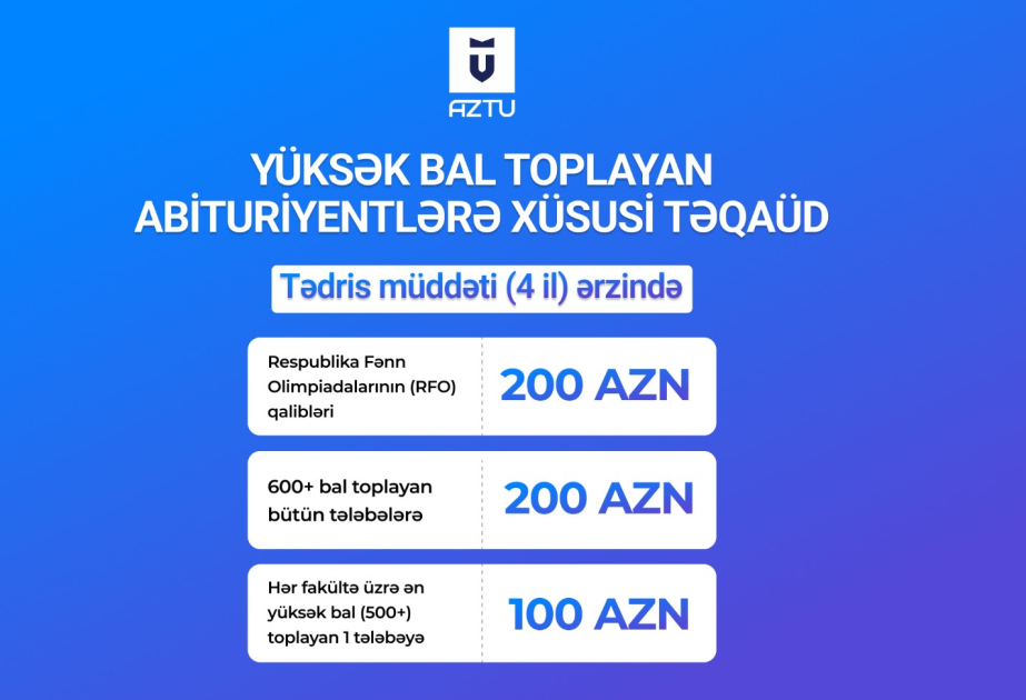 Yüksək balla AzTU-ya qəbul olunanlar üçün xüsusi təqaüd imkanı