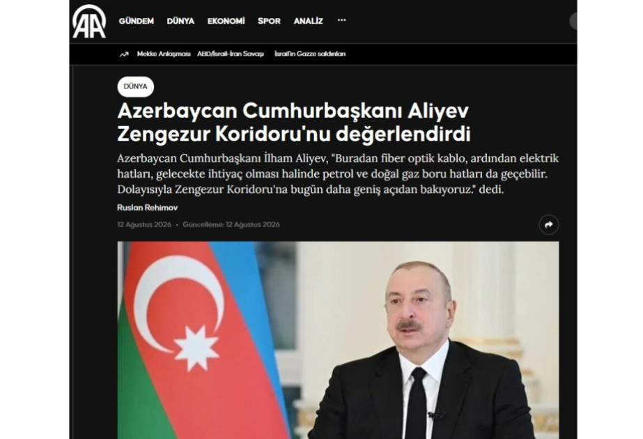 Мировые медиа широко осветили заявления Президента Ильхама Алиева, сделанные в Нахчыване