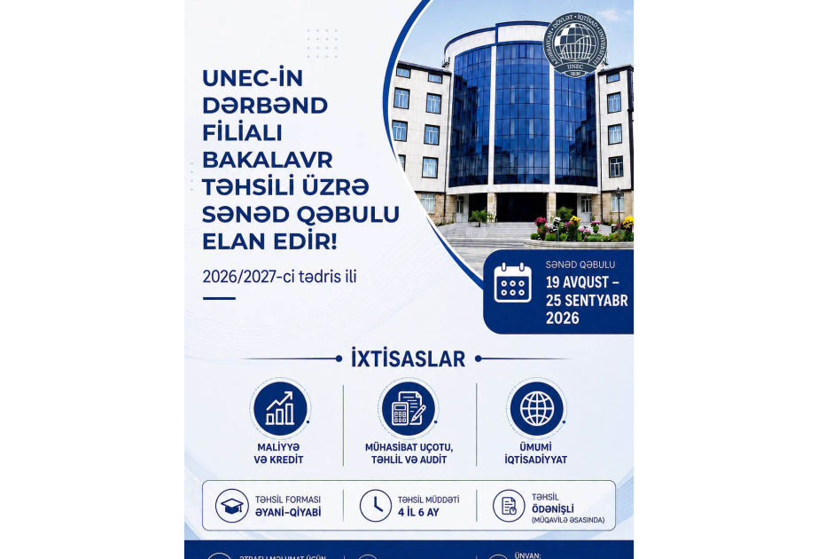 UNEC-in Dərbənd filialına bakalavr təhsili üzrə sənəd qəbulu elan edilir