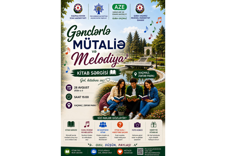 Zəfər parkında “Mütaliə və melodiya”: fəal gənclərə kitablar hədiyyə olunacaq