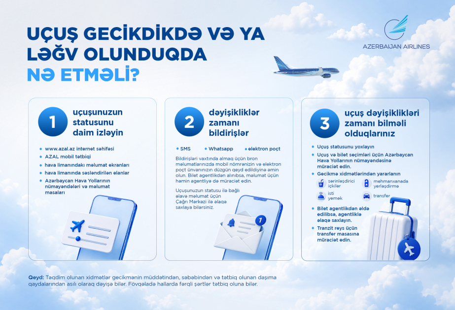 AZAL uçuşlarda gecikmə və ləğv halları ilə bağlı sərnişinlərə müraciət edib