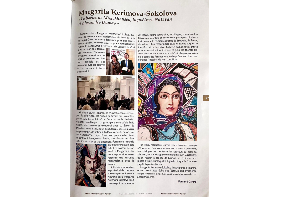 Rəssam Marqarita Kərimova-Sokolova: Natəvanın portreti Fransa Akademik Cəmiyyətinin nəşrində dərc olunub