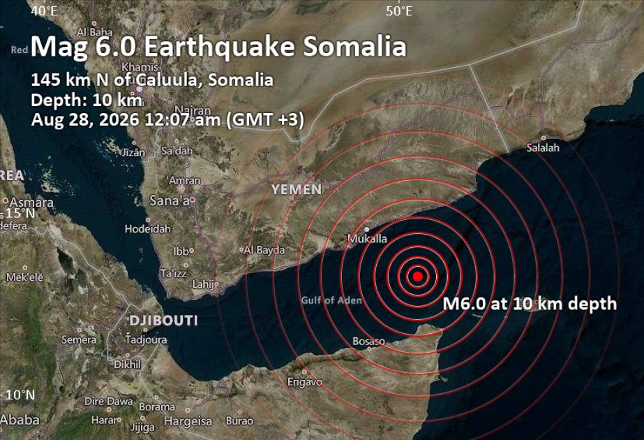 Yəmən və Somali sahillərində 6 bal gücündə zəlzələ baş verib
