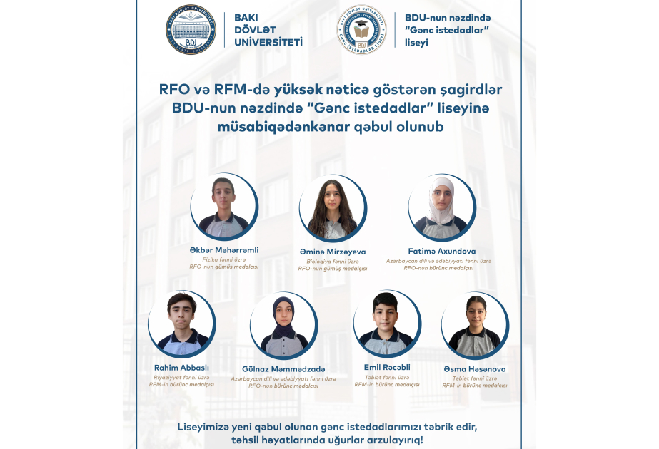 Yüksək nəticə göstərən 7 şagird “Gənc istedadlar” liseyinə qəbul olunub