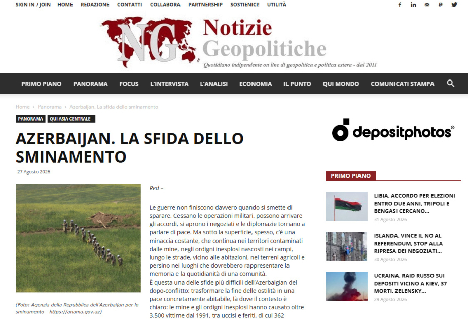 Azerbaijan’s landmine problem in spotlight of Italian media