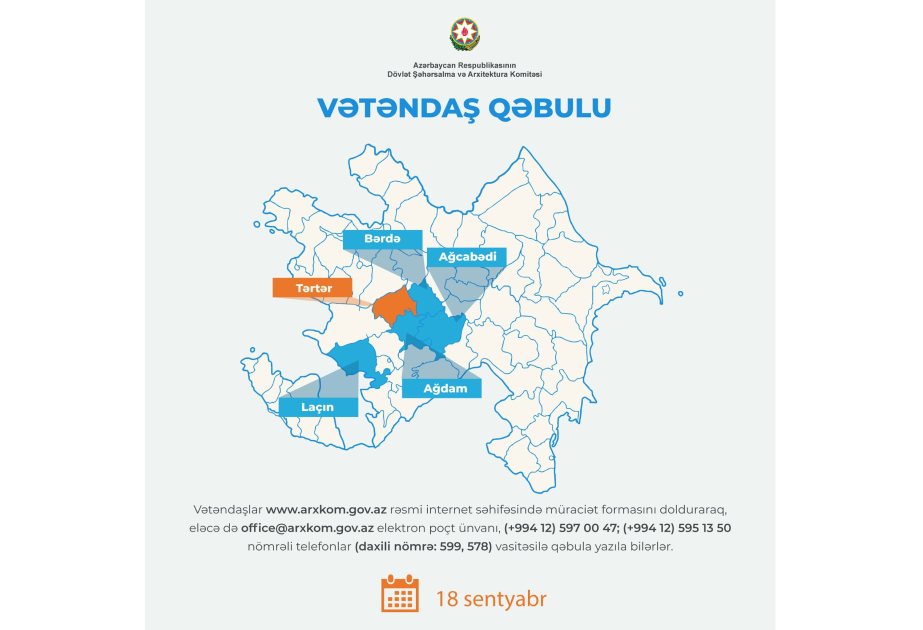 Şəhərsalma və Arxitektura Komitəsinin sədri Tərtərdə vətəndaşların müraciətlərini dinləyəcək