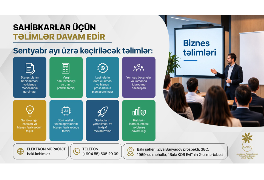 Sentyabrda sahibkarlar üçün ödənişsiz biznes təlimlər başlayacaq