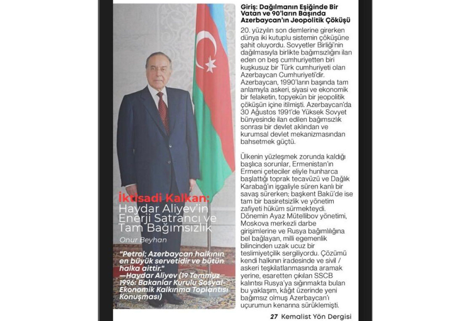 Onur Beyhan: “Bir respublikanın doğuşundan strateji müstəqilliyə: Azərbaycanı anlamaq”